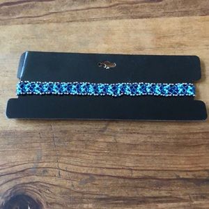 Seedbead Choker Necklace Blue And Silver New